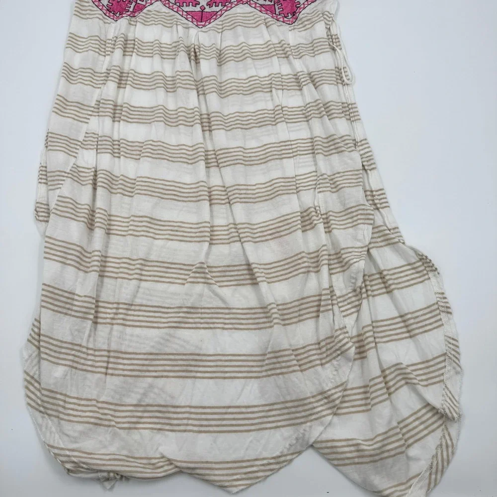 Free People Pink Embroidered Tassel Keyhole Striped Boho Tunic Top Mens M‎